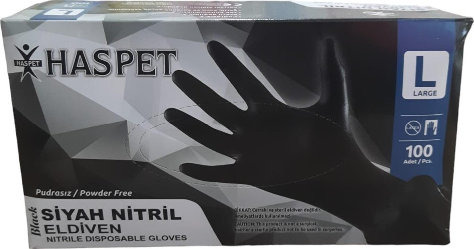HASPET TIRTIKSIZ SIYAH NITRIL ELDIVEN LARGE